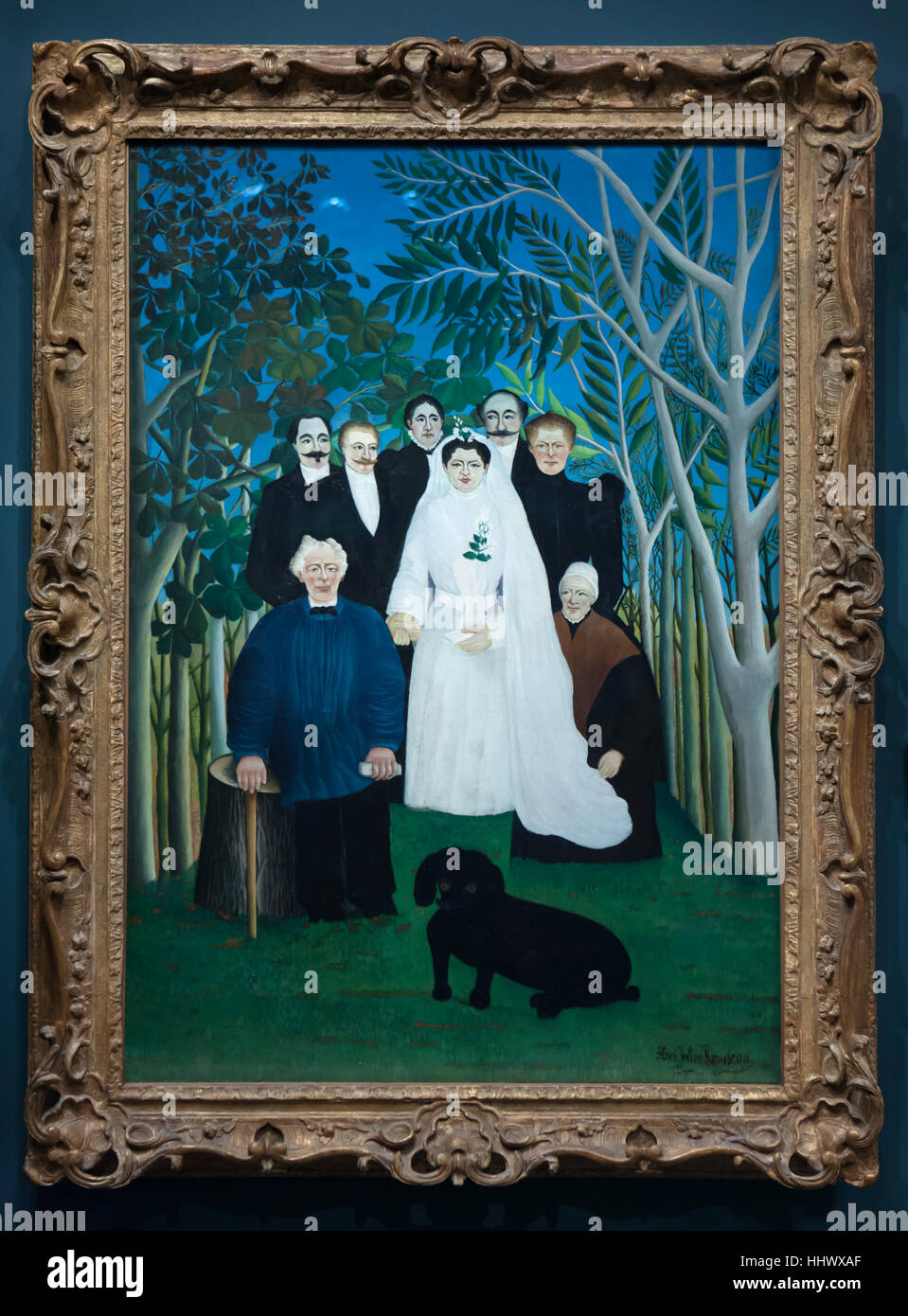 Peindre La Noce (fête de mariage, vers 1905) par le peintre post-impressionniste Henri Rousseau, également connu sous le nom de salade en exposition dans le Musée de l'Orangerie à Paris, France. Banque D'Images