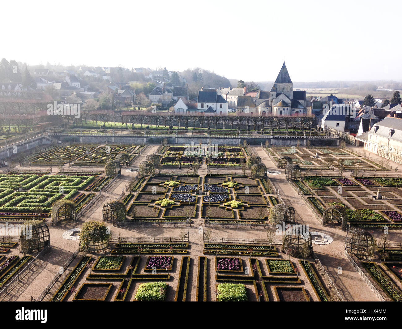 Vue sur les jardins du château Villandry, vallée de la Loire, France Banque D'Images