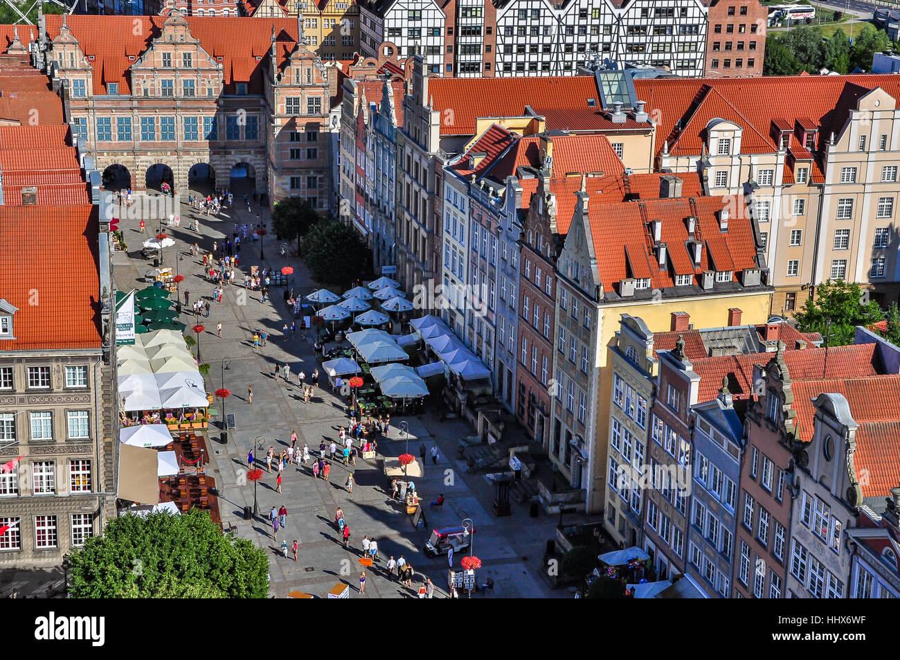 Le marché long et porte verte à Gdansk, Pologne Banque D'Images