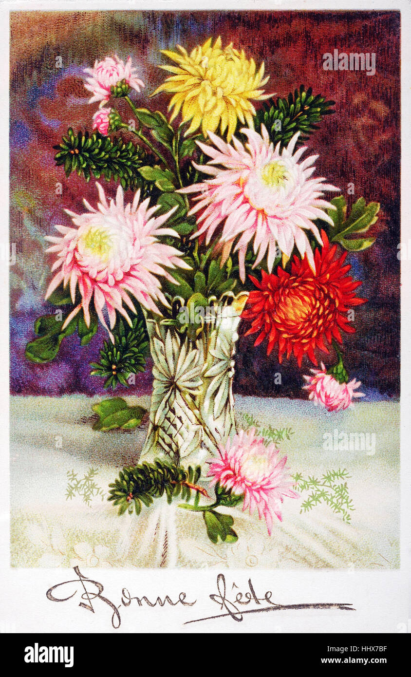 Carte Postale Ancienne Avec Un Bouquet De Fleurs Pour Souhaiter Bonne Fete Photo Stock Alamy