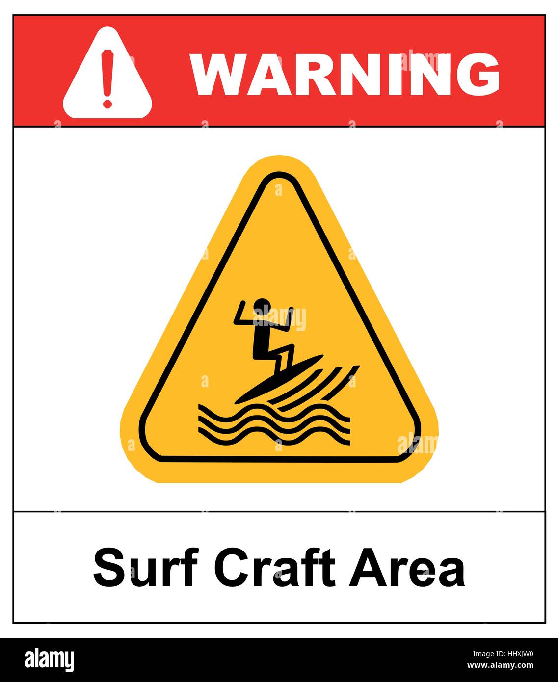 Sufr craft area. Zone de surf d'illustration vectorielle en symbole triangle jaune isolé sur blanc. Bannière d'avertissement pour les ligne de côte Illustration de Vecteur