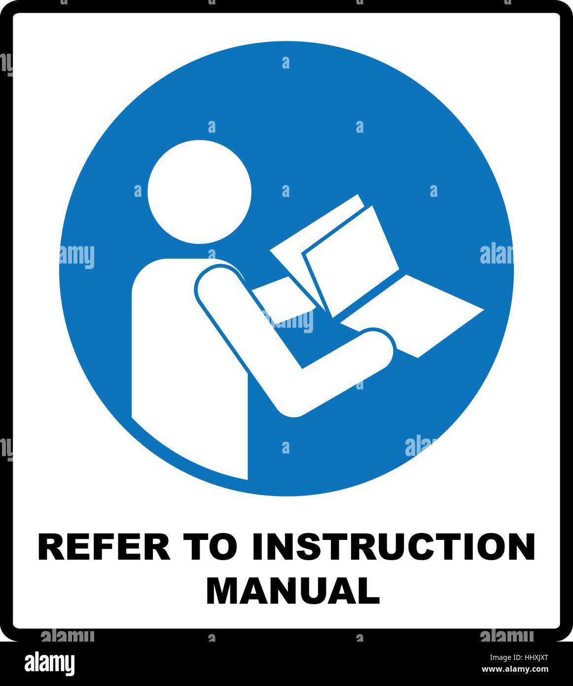 Se reporter au manuel d'instruction booklet signe. Blue Circle vecteur symbole, icône obligatoire pour l'usine, de laboratoire, de travailleurs. Vector illustration isolé sur Illustration de Vecteur