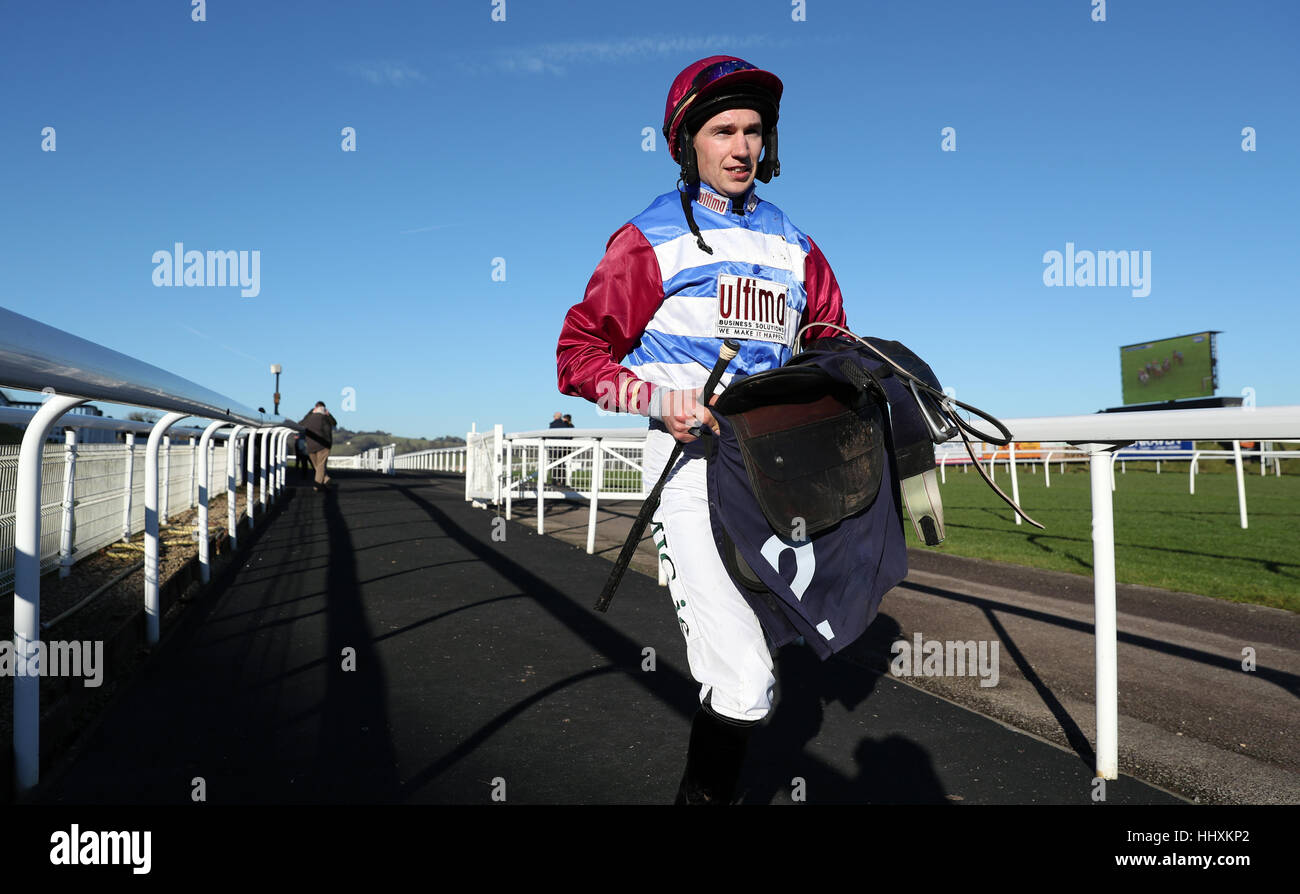 Adrian Heskin après sa victoire dans l'Open d'Australie Tennis à 188bet 'Hunt' Novices' Hurdle à l'Hippodrome de Chepstow. Banque D'Images