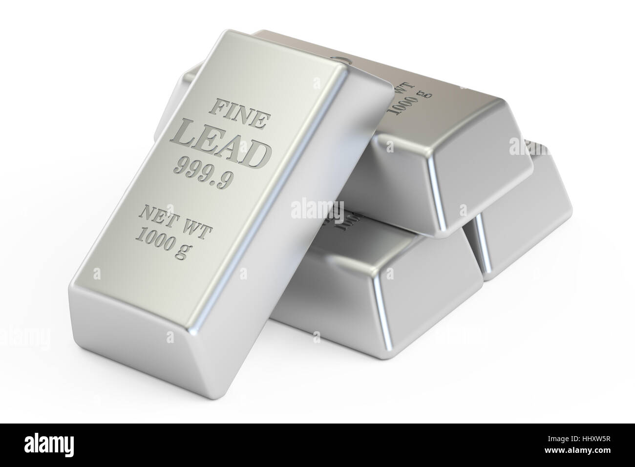 Lingots de plomb, rendu 3D isolé sur fond blanc Banque D'Images