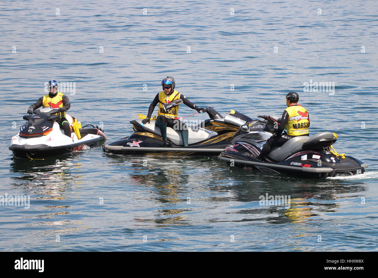 La race marshalls couvrant la P1 Superstock et AquaCross au Scottish courses Grand Prix de la mer, tenue à Glasgow en 2016. Banque D'Images