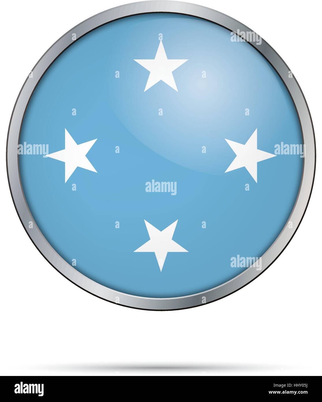 Bouton drapeau micronésien vecteur. Micronésie drapeau dans le style de bouton en verre avec cadre en métal. Illustration de Vecteur