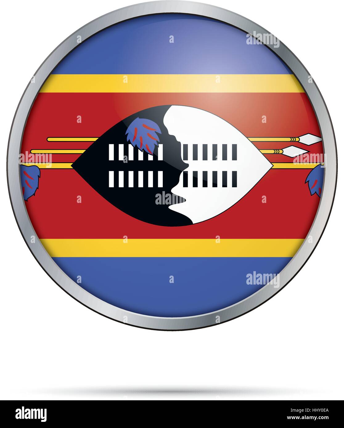 Bouton drapeau Swazi vecteur. Swaziland drapeau dans le style de bouton en verre avec cadre en métal. Illustration de Vecteur