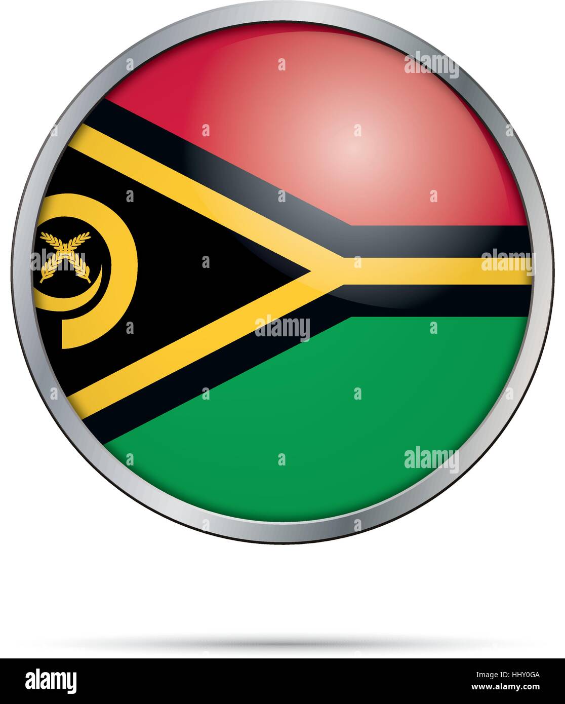 Bouton drapeau Vanuatuan vecteur. Drapeau Vanuatu dans le style de bouton en verre avec cadre en métal. Illustration de Vecteur