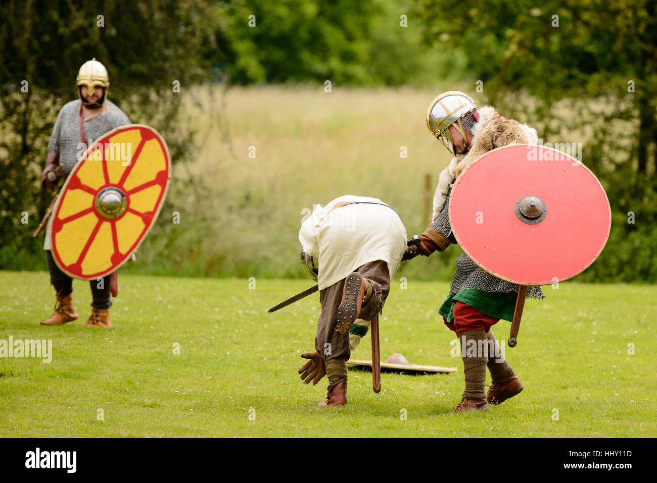 Ancien soldat britannique et guerrier romain au combat Banque D'Images