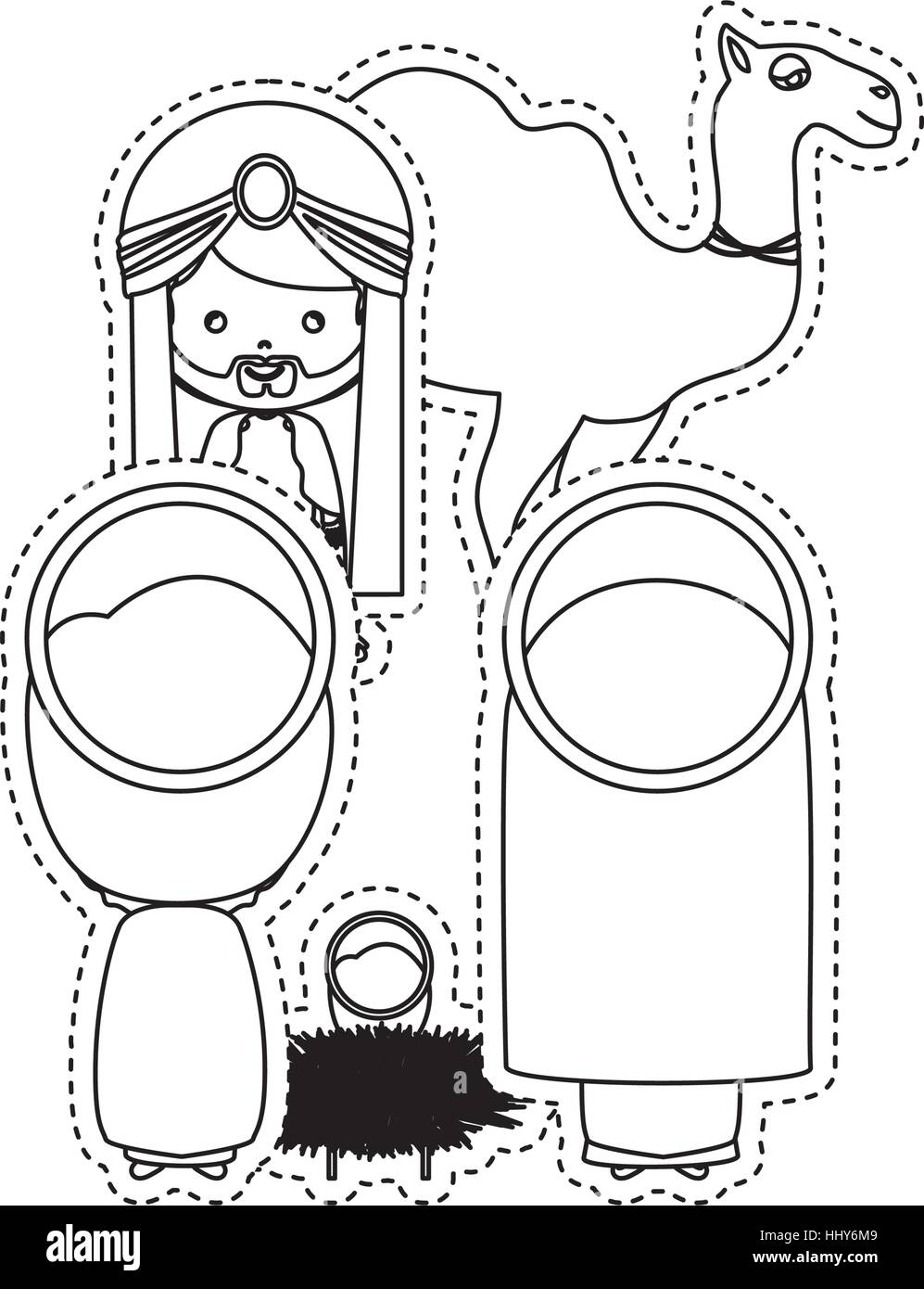 Autocollant en pointillés les sages visitez une sainte famille . Vector illustration Illustration de Vecteur