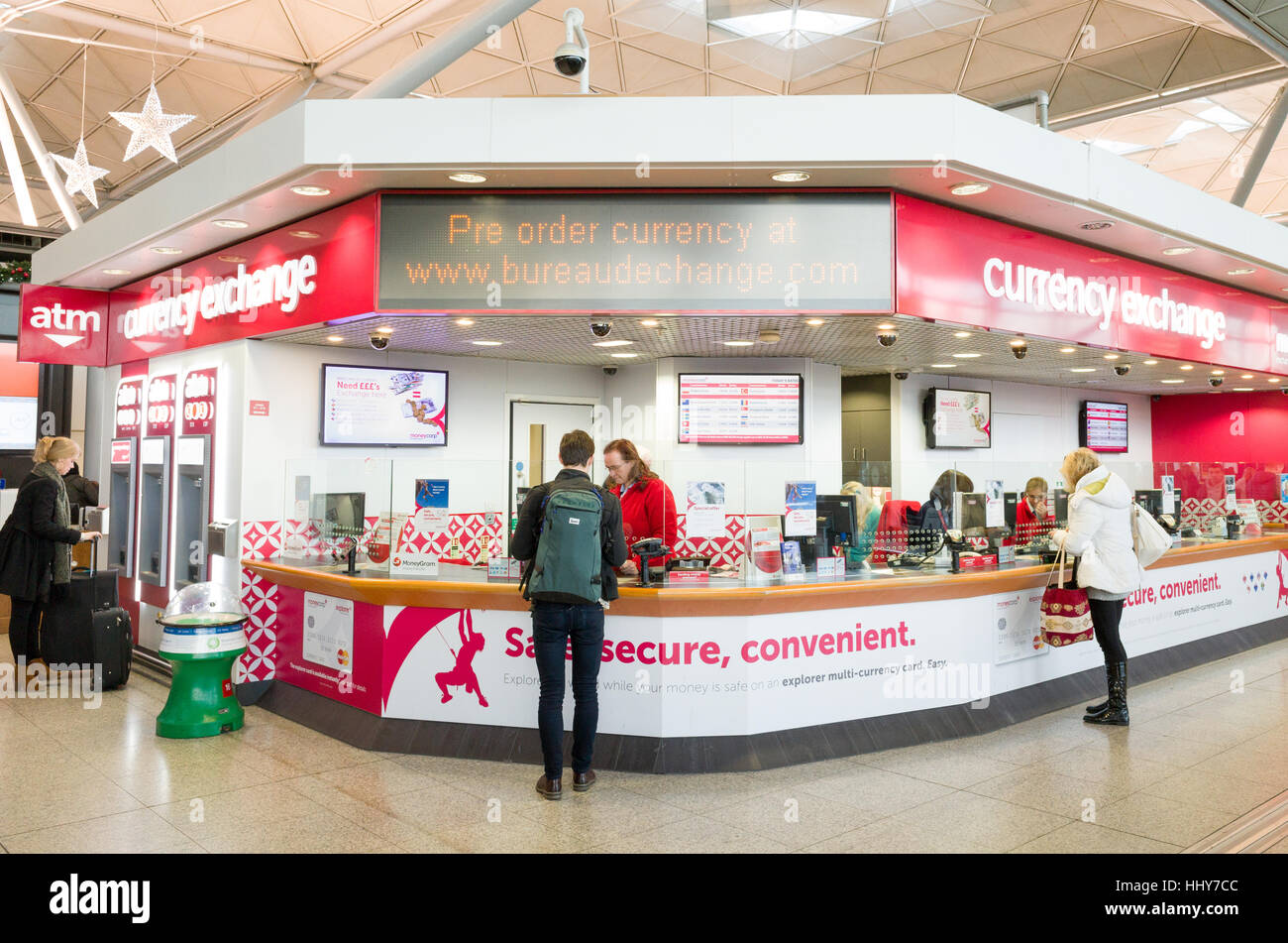 Moneycorp service de change à l'aéroport de Stansted, Angleterre, RU Banque D'Images