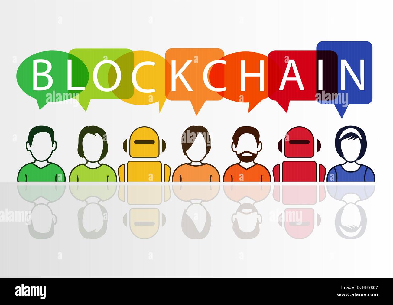 Blockchain vector illustration avec texte affiché dans des bulles colorées Illustration de Vecteur