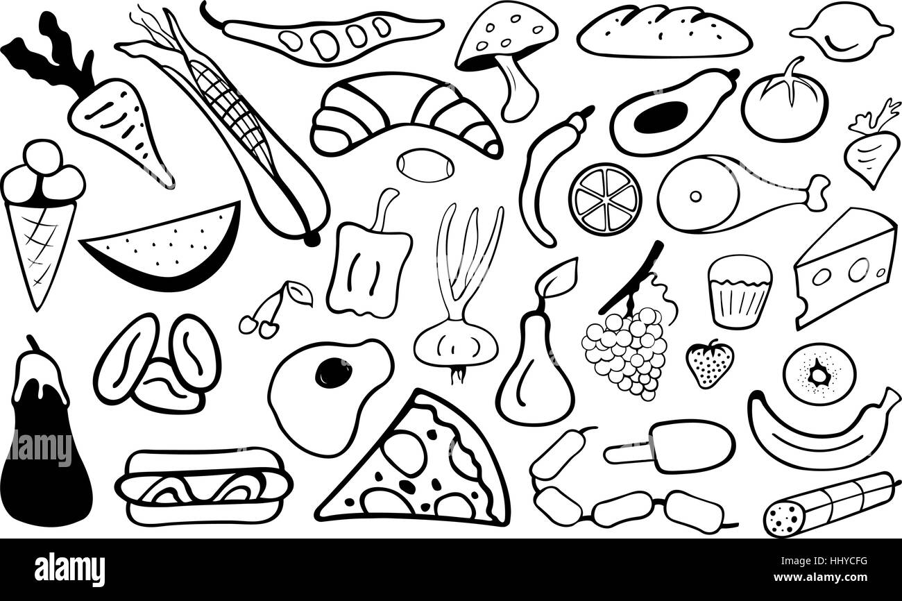 Doodle alimentaire illustration isolé sur fond blanc Illustration de Vecteur