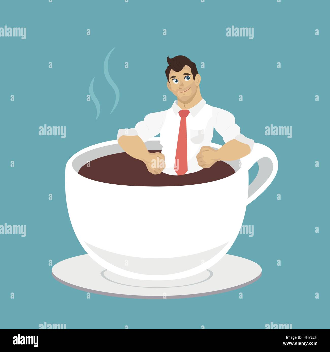 Businessman prendre un bain dans la tasse de café chaud Illustration de Vecteur