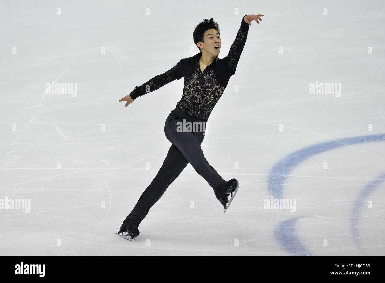 Kansas City, USA. 20 Jan, 2017. NATHAN CHEN en action au cours de la le programme court tenu au Sprint Center, Kansas City, Missouri. Credit : Amy Sanderson/ZUMA/Alamy Fil Live News Banque D'Images