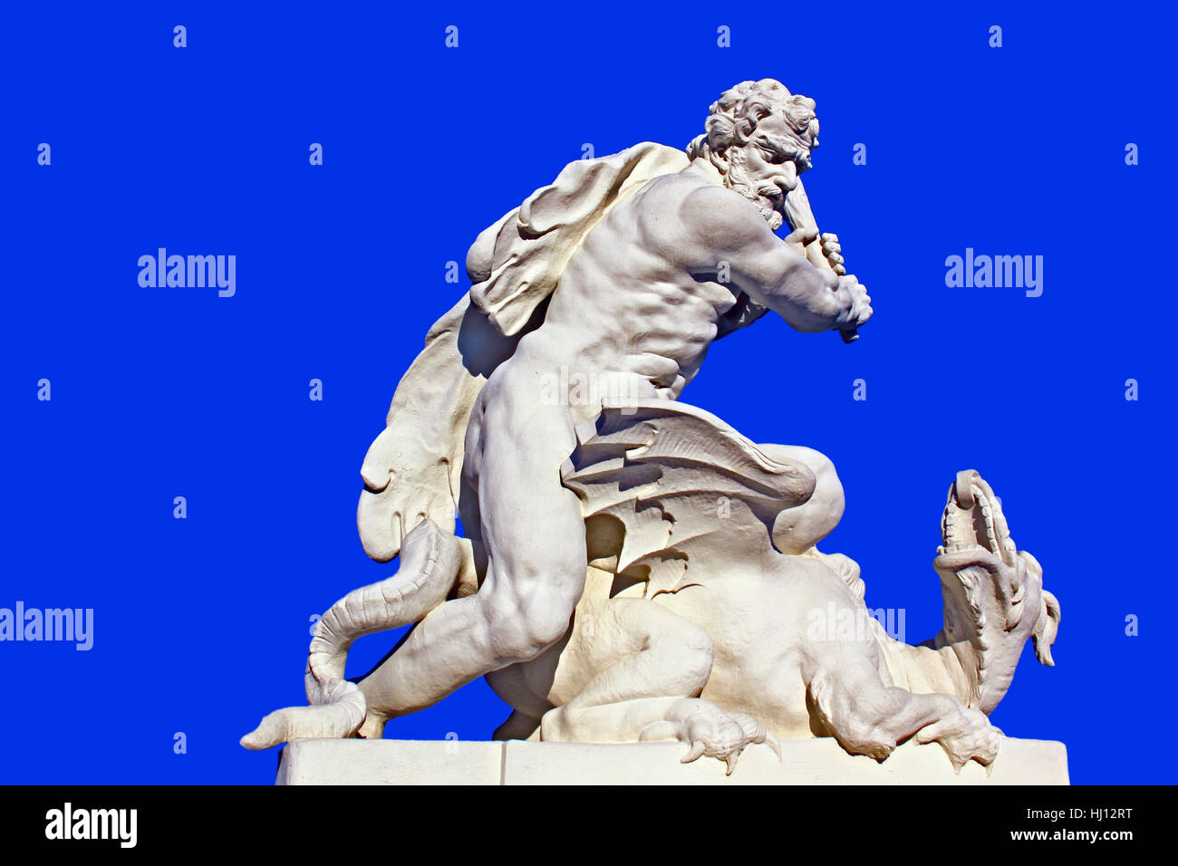 Sculpture, dragon, Hercules, mythe, bleu, lutte, combat, statue, sculpture, Banque D'Images