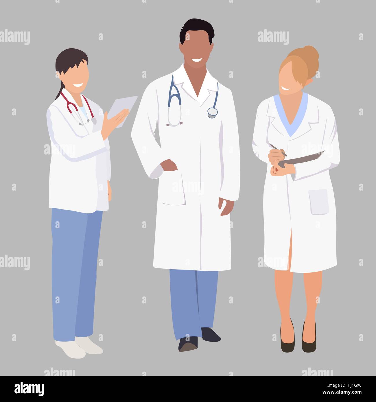 Un groupe de professionnels de la santé. Illustration vecteur de trois  membres d'une équipe médicale. Une équipe médicale de médecins ou  chirurgiens avec blouse blanche et stéthoscope. Médecin en pleine  croissance Image