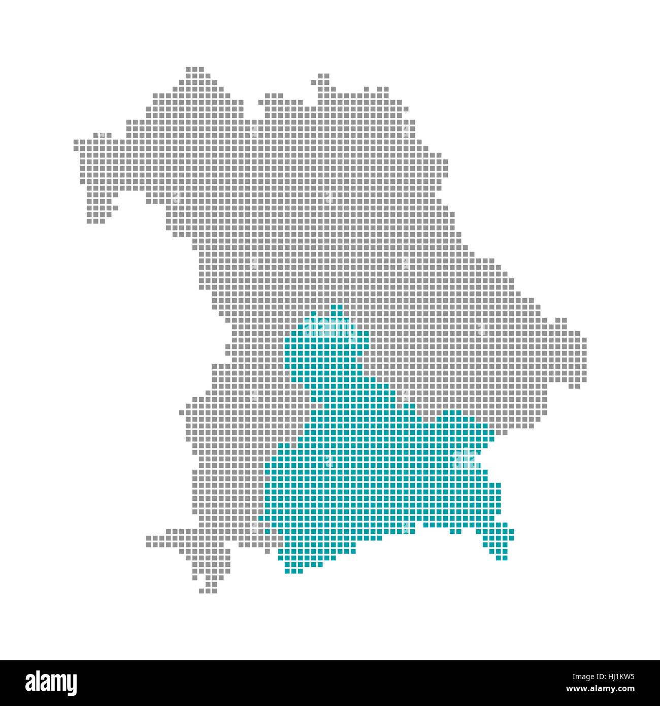 La Bavière, carte, Haute-Bavière, district, cantons, bleu, isolé, en option, Banque D'Images