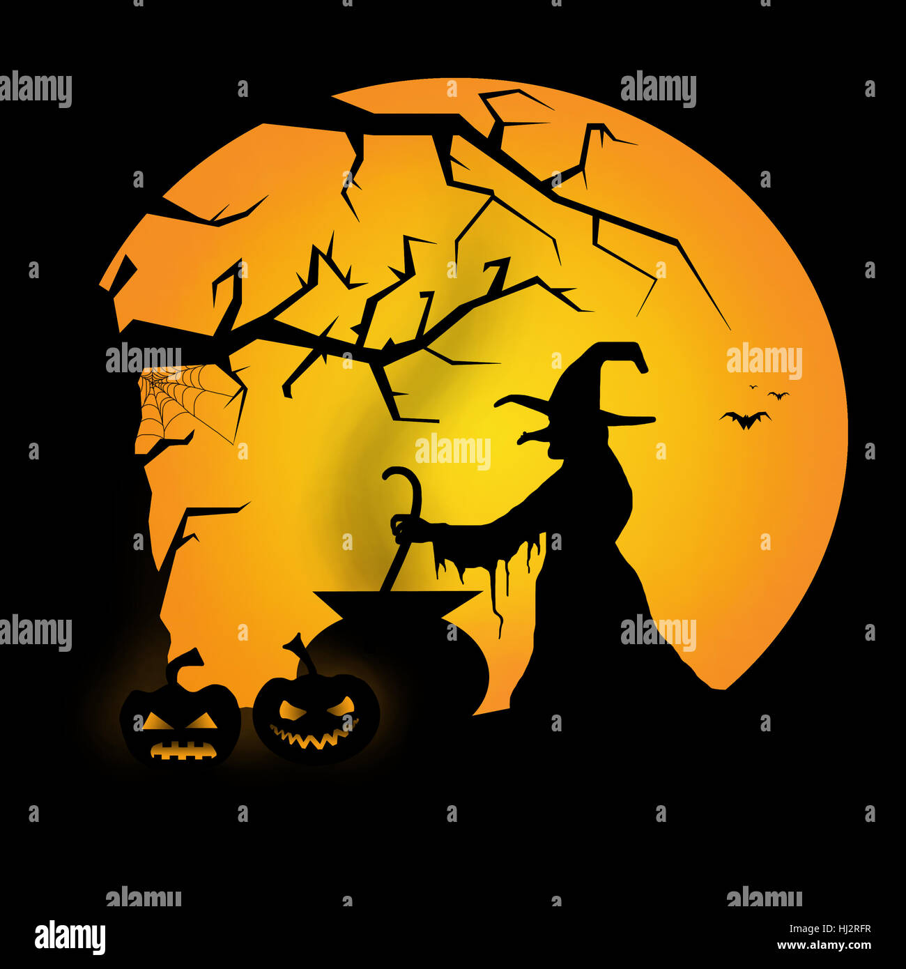 Illustration de l'halloween avec pleine lune Banque D'Images