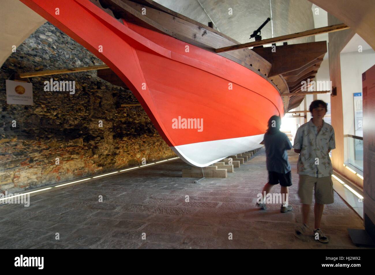 Gênes (Italie), musée de la Mer Galata, la reconstruction d'un ancien navire génois galley de XVII siècle Banque D'Images