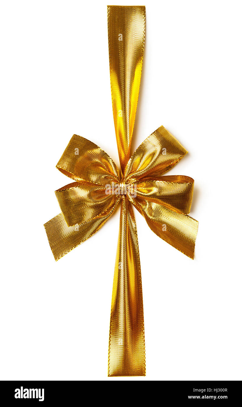 Golden, cadeau, décoration, lié, attaché, Bow, de l'or, noeud, seul, isolé, Banque D'Images