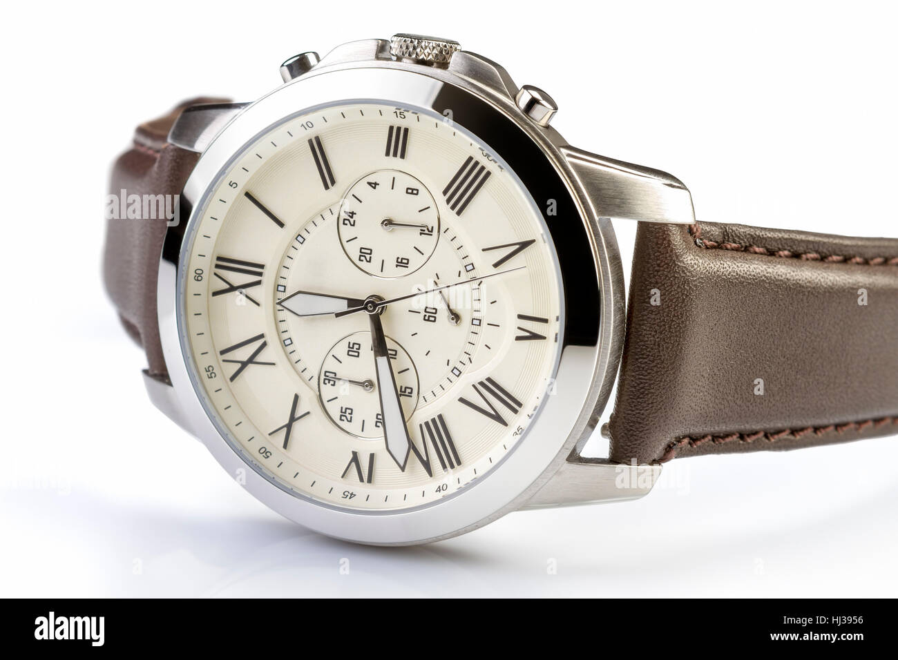 Montre-bracelet de luxe pour hommes sur fond blanc Banque D'Images