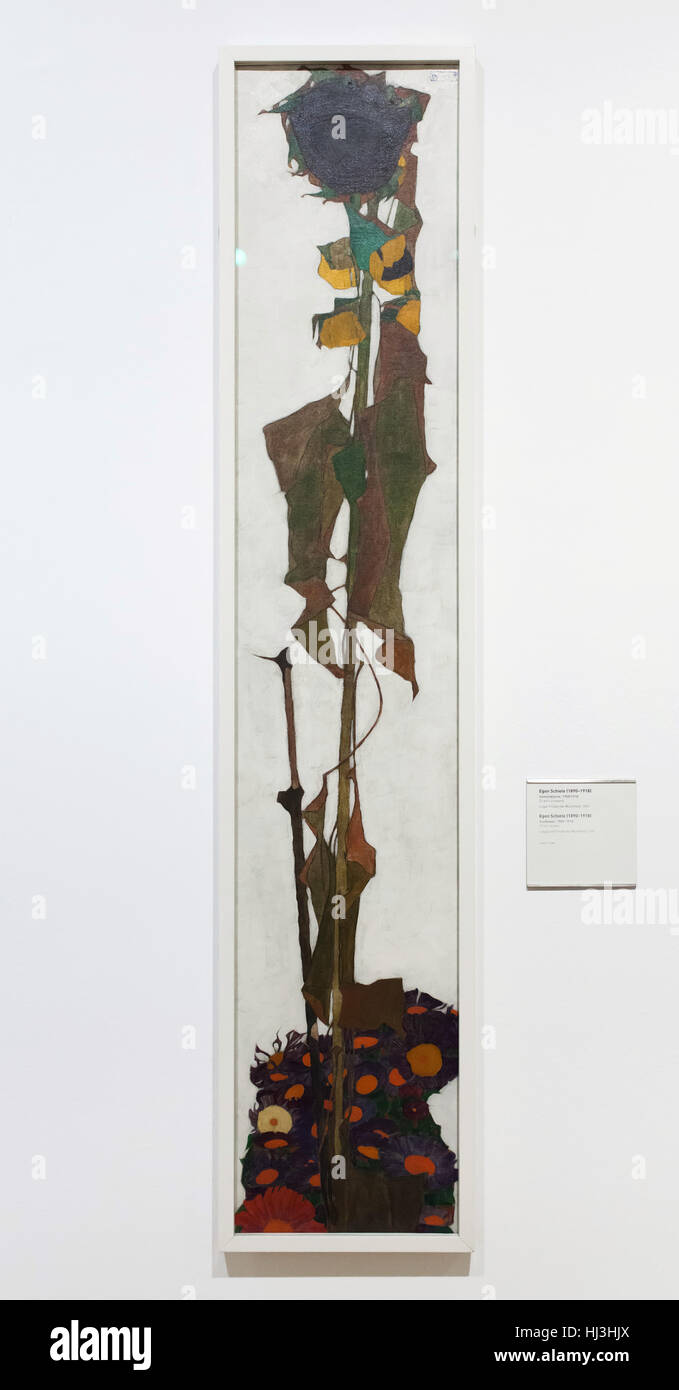 Tournesol peinture (1909-1910) par le peintre expressionniste autrichien Egon Schiele exposées dans le Wien Museum (musée de Vienne) à Vienne, Autriche. Banque D'Images