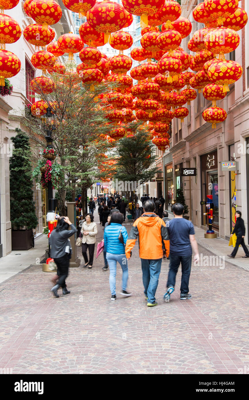 Lanternes rouges du nouvel an décorations sur les rues de Hong Kong Banque D'Images