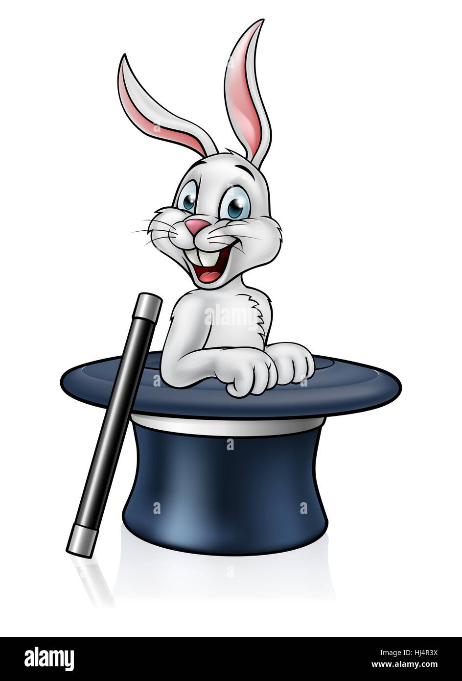 Un dessin animé lapin blanc qui sort d'un chapeau magique avec une baguette  magiciens Photo Stock - Alamy