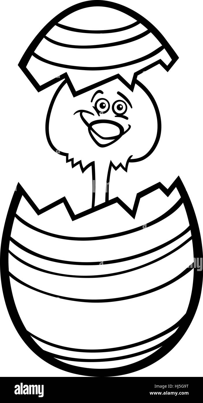 Illustration Cartoon noir et blanc de poulet ou drôle de petit poussin dans la coquille des oeufs de Pâques colorés pour Coloring Book Banque D'Images Illustration Cartoon noir et blanc de poulet ou drôle de petit poussin dans la coquille des oeufs de Pâques colorés pour Coloring Book Banque D'Images