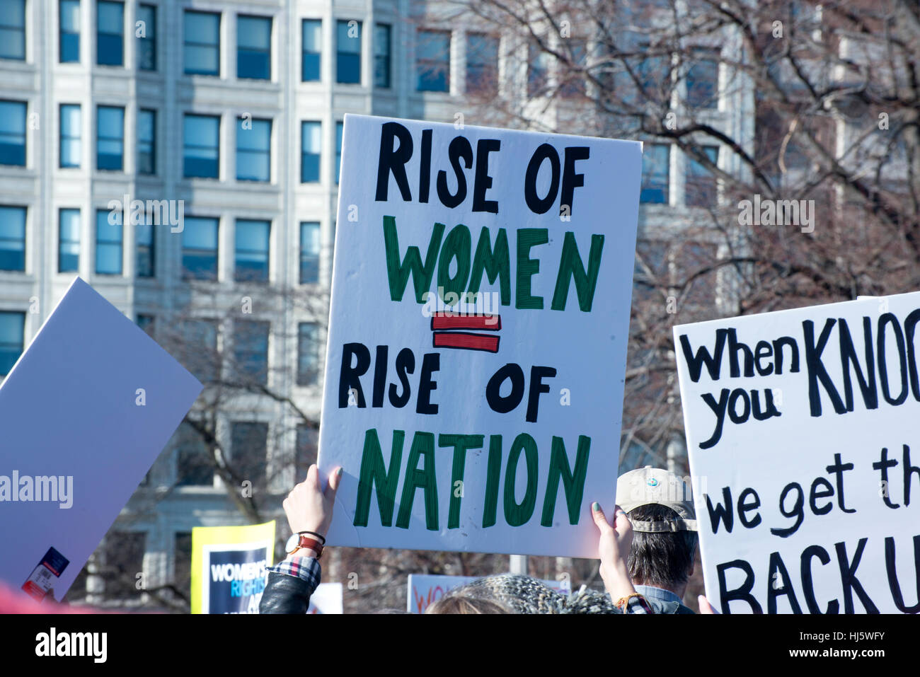 Chicago, Illinois, USA. 21 janvier, 2017. Signes de Chicago, Illinois USA Women's Mars et Rallye. Le 21 janvier 2017 Credit : Gregory Slocum/Alamy Live News Banque D'Images