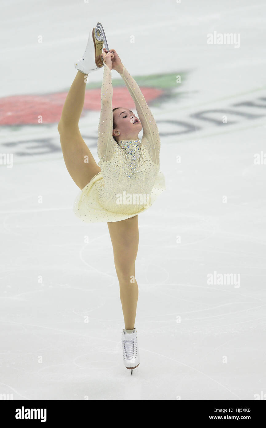 Kansas City, Missouri, États-Unis. 21 Jan, 2017. MARIAH BELL en action pendant le programme libre dames tenue au Sprint Center, Kansas City, Missouri. Credit : Amy Sanderson/ZUMA/Alamy Fil Live News Banque D'Images