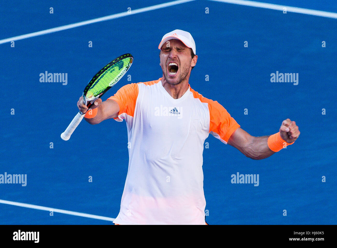 Mischa Zverev Allemagne exclut du numéro un mondial Andy Murray lors de l'Australian Open de Tennis 2017 au Melbourne Park Banque D'Images
