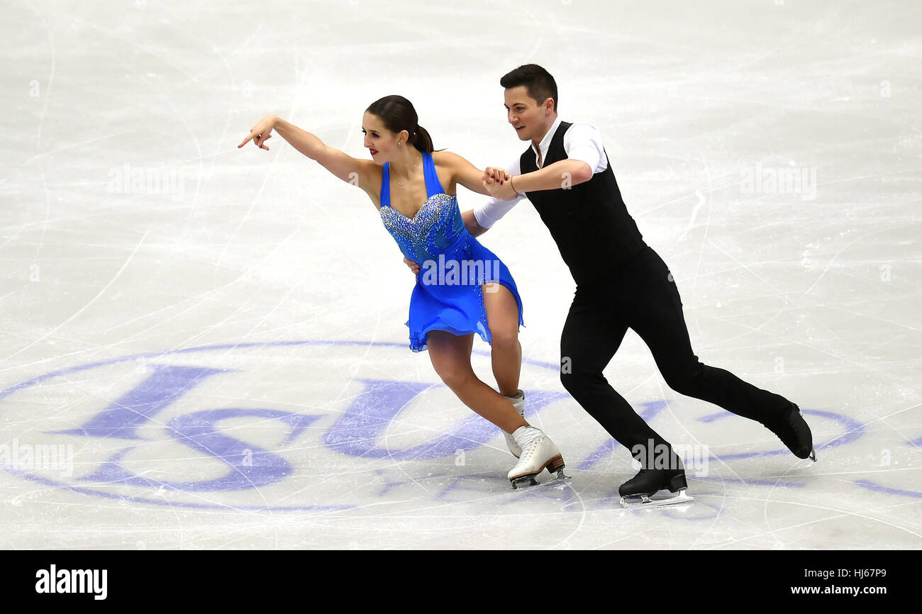 Ostrava, République tchèque. 26 janvier, 2017. Lilah la peur et Lewis Gibson de la Grande-Bretagne au cours de la compétition programme court de paire de l'Figure Skating Championships, à Ostrava, en République tchèque, le 26 janvier 2017. Photo : CTK Jaroslav Ozana/Photo/Alamy Live News Banque D'Images