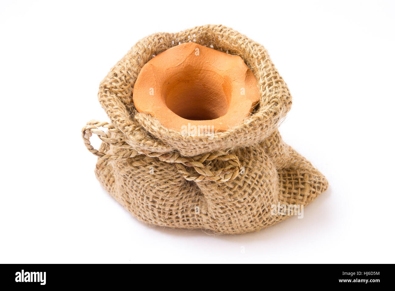 Brown, brunâtre, brunette, pots, argile, faits maison, sac, blanc, d'emballage, Banque D'Images