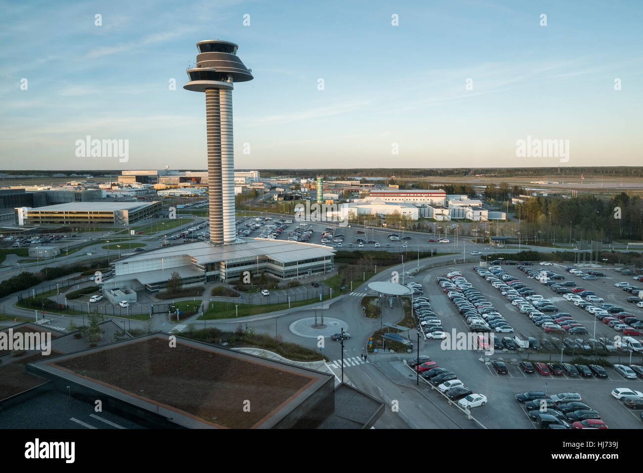 Vues de l'Arlanda, Stockholm, Suède, tour de contrôle de l'aéroport. Banque D'Images