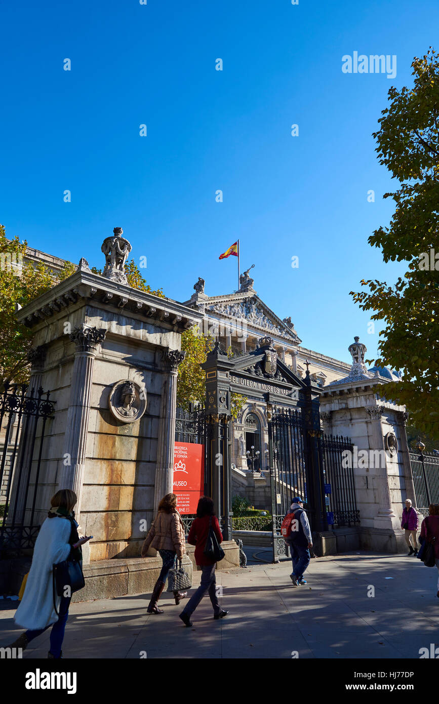 La Bibliothèque nationale de Madrid, Paseo de Recoletos, Espagne. L'Europe, l'architecture et l'art Banque D'Images