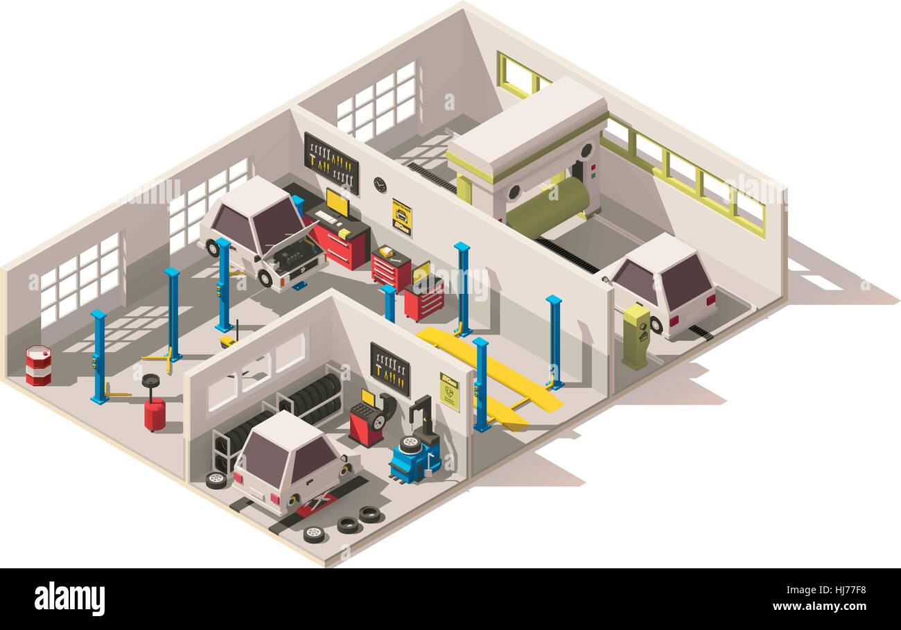 Vector poly faible isométrique car service center Illustration de Vecteur