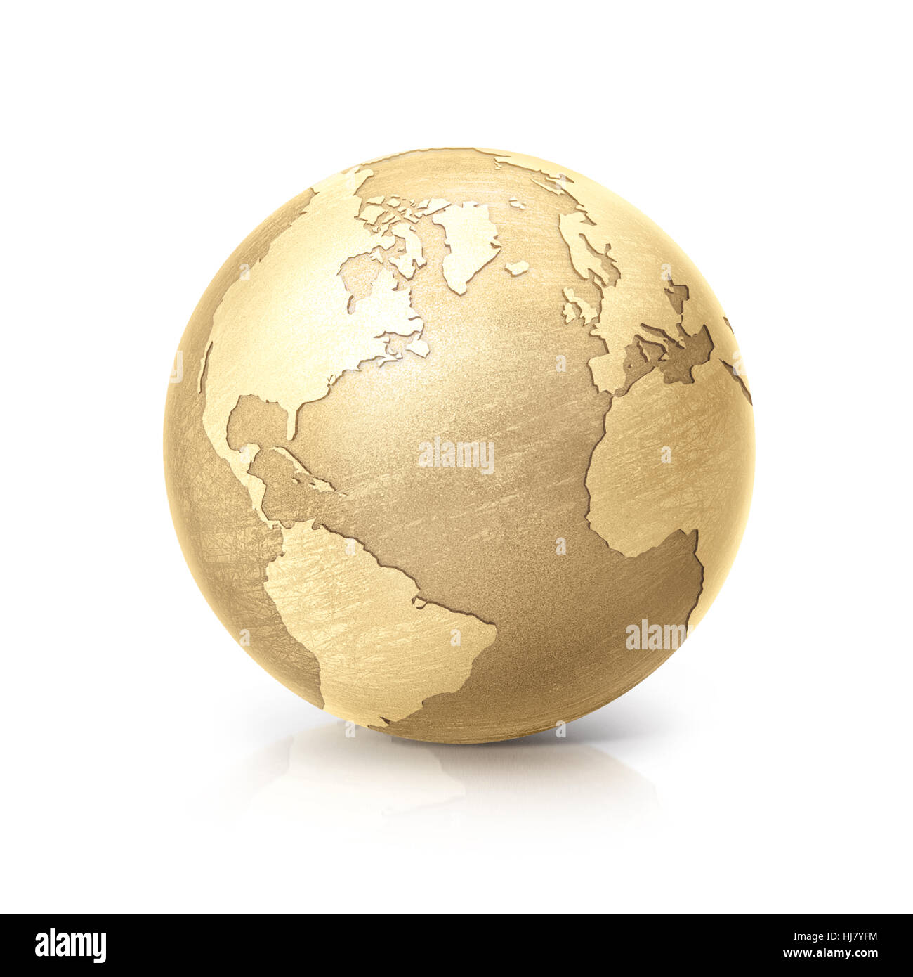 Globe laiton 3D illustration de la carte de l'amérique du nord et du sud sur fond blanc Banque D'Images