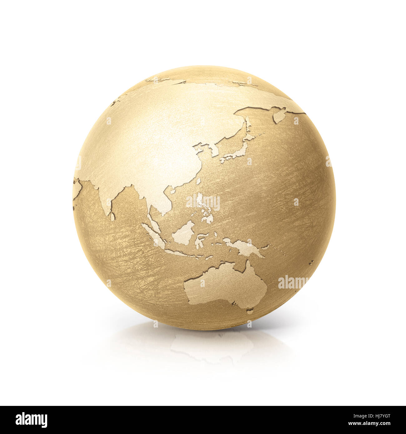 Globe laiton 3D illustration asie et australie carte sur fond blanc Banque D'Images