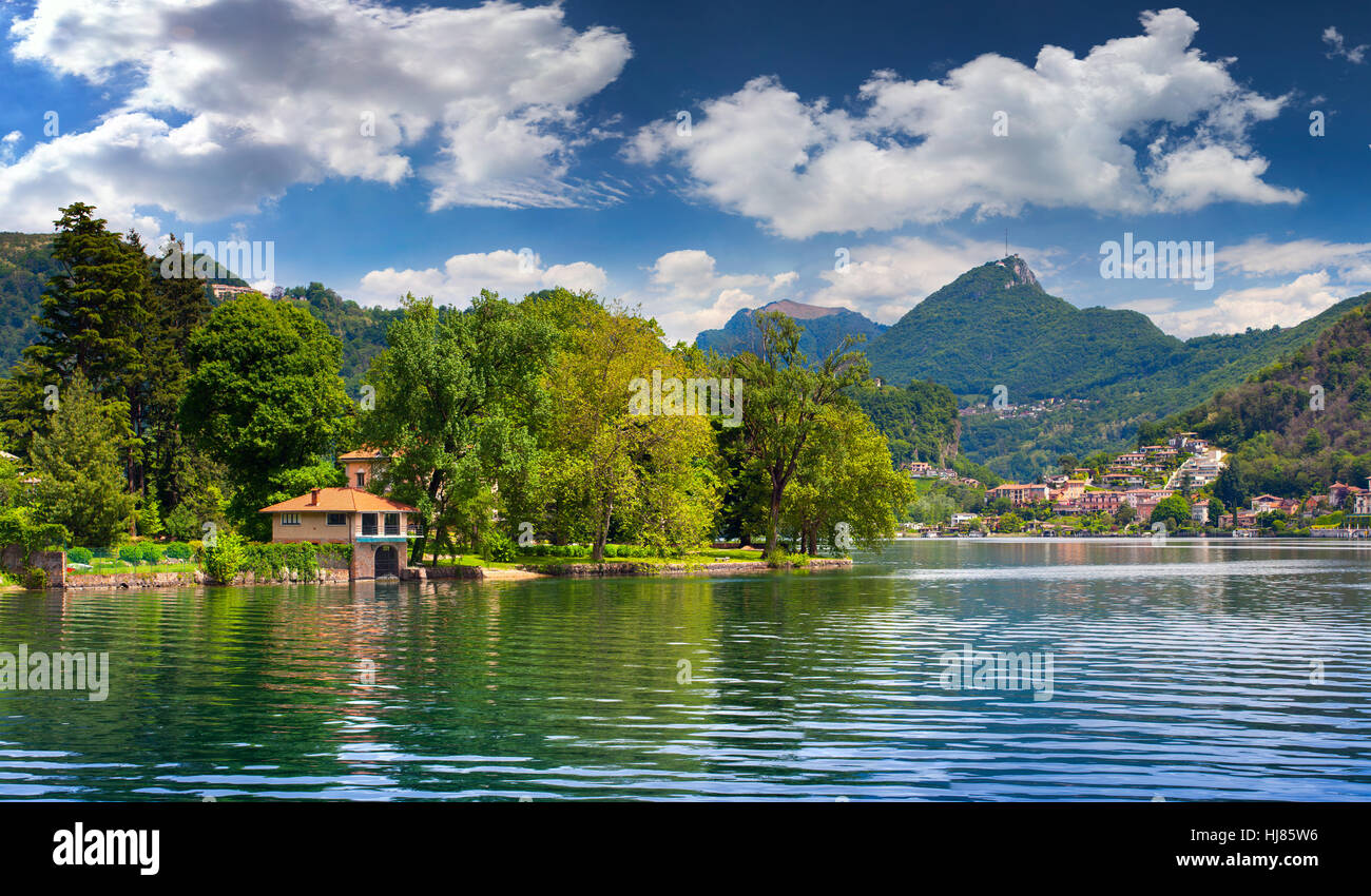 Vue sur le lac de Lugano, Suisse, Alpes. Banque D'Images