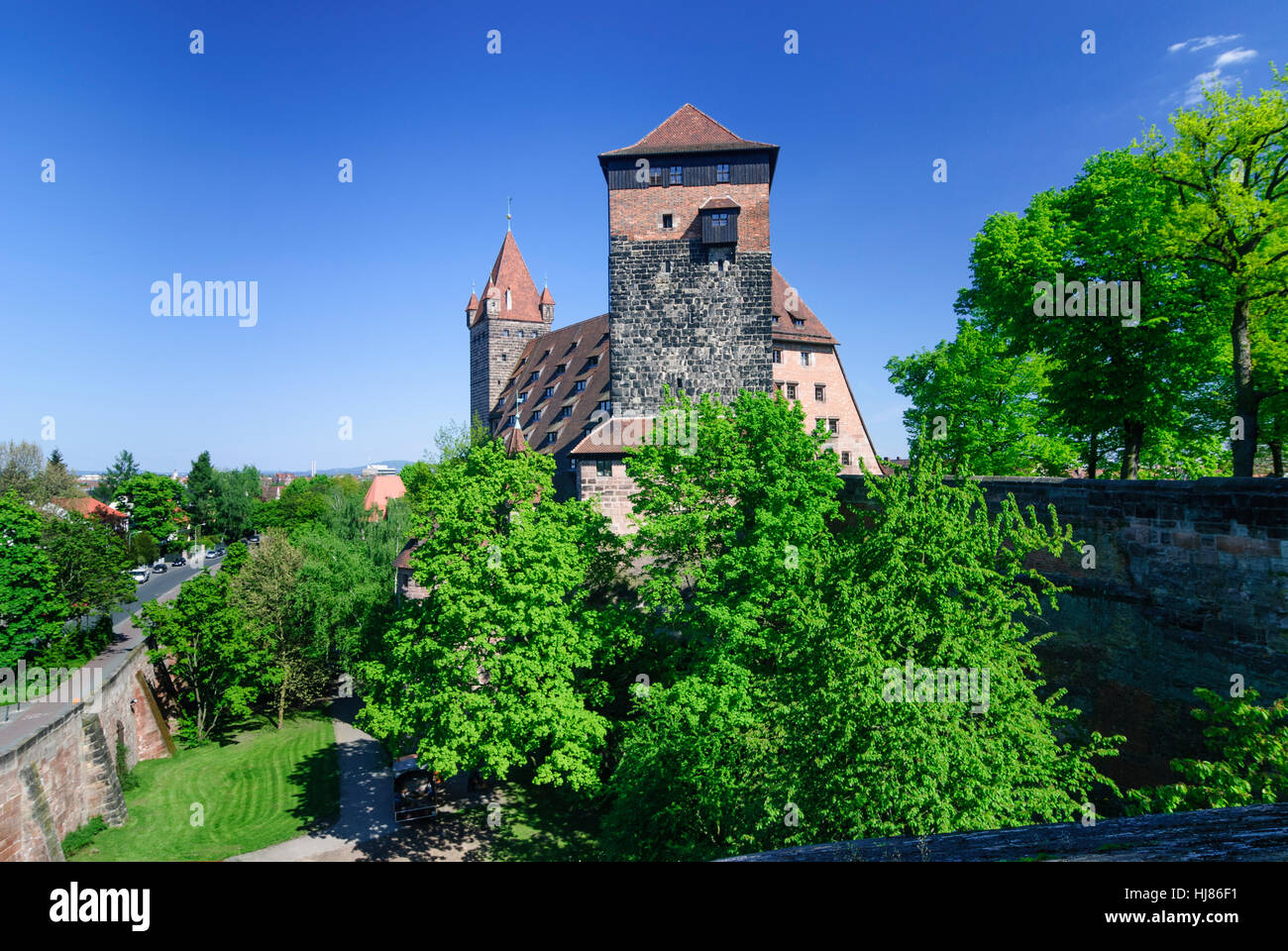 Nürnberg, Nuremberg : Château ; Pentagone et empereur Stallion, Mittelfranken, Middle Franconia, Bayern, Bavière, Allemagne Banque D'Images