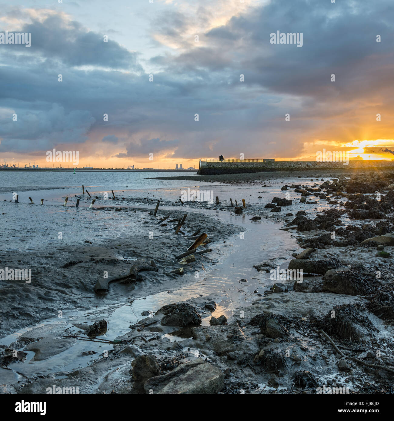 Coucher de soleil sur Teesmouth Banque D'Images