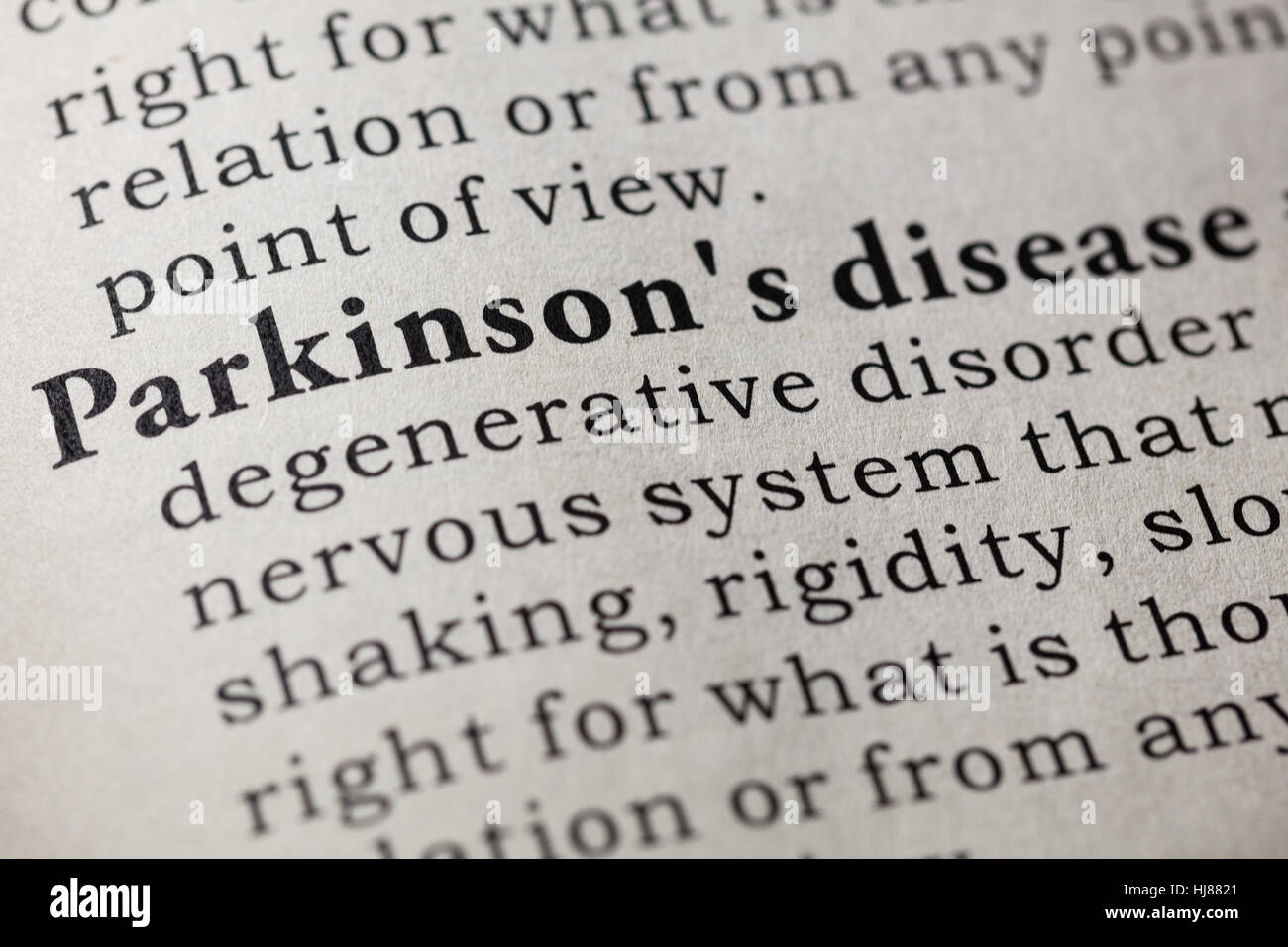 Faux dictionnaire, dictionnaire définition du mot maladie de Parkinson. y compris les principaux termes descriptifs. Banque D'Images