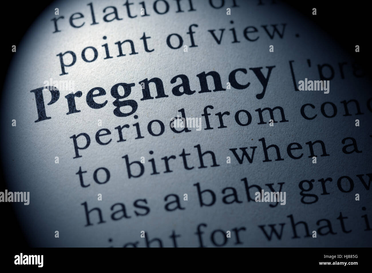 Faux dictionnaire, dictionnaire définition du mot la grossesse. y compris les principaux termes descriptifs. Banque D'Images