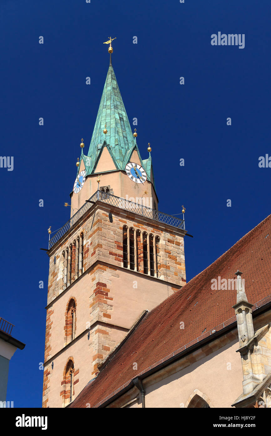 Bleu, maisons, église, arbre, arbres, Bavaria, ciel, ciel, bleu, maisons, Banque D'Images