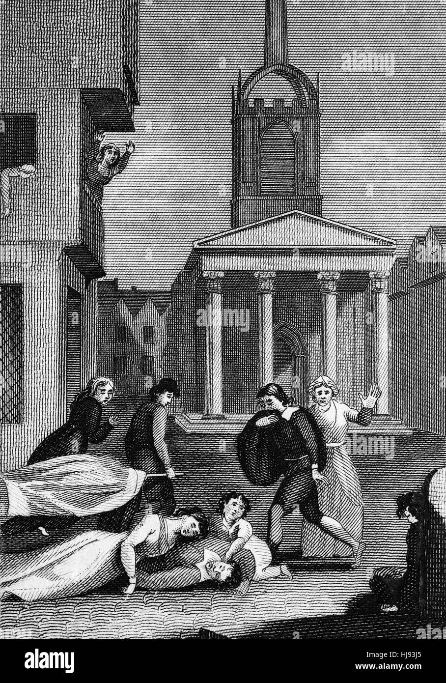 La grande peste, qui dure de 1665 à 1666, fut la dernière grande épidémie de la peste bubonique à se produire en Angleterre. Il s'est passé à l'intérieur de la période de la deuxième pandémie, une longue période d'intermittent des épidémies de peste bubonique qui a commencé en Europe en 1347, la première année de la mort noire, une épidémie qui comprenait d'autres formes comme la peste, et a duré jusqu'en 1750. Banque D'Images