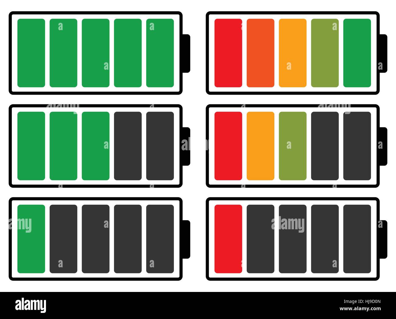 Des codes de couleur de l'indicateur de niveau de batterie. Batterie faible  / batterie rechargeable Image Vectorielle Stock - Alamy