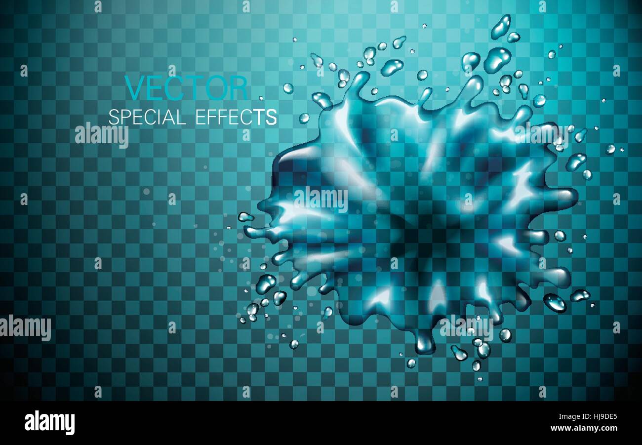 Water splash effet spécial avec waterdrop elements, fond bleu clair Illustration de Vecteur
