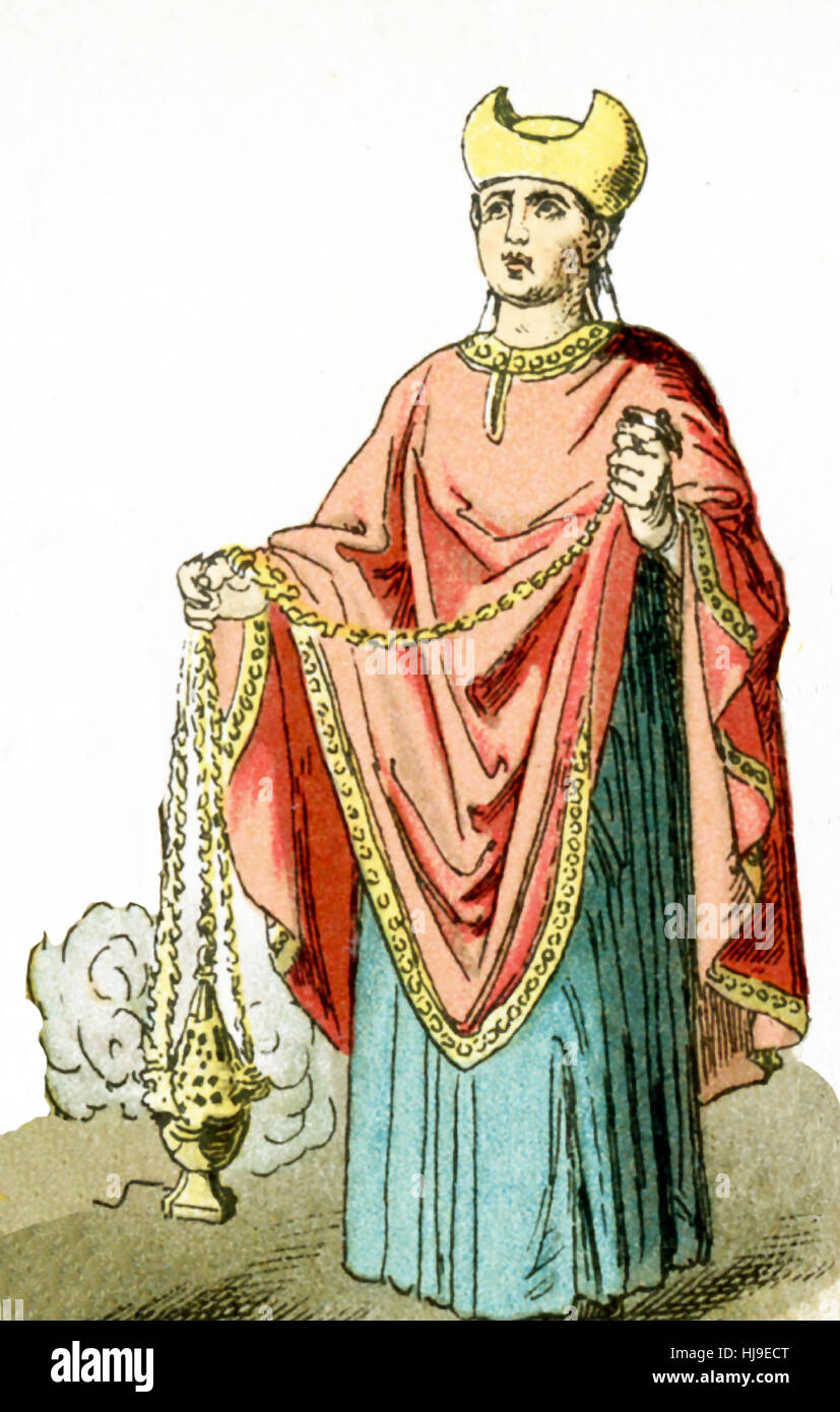 La figure représentée ici représente un ancien prêtre chrétien romain. L'illustration dates à 1882. Banque D'Images